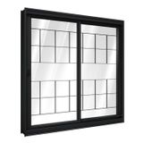 Janela De Aço De Correr Lateral 1 Folha Móvel E 1 Folha Fixa Com Grade Quadrada 100x150cm Aço Pronto Preto