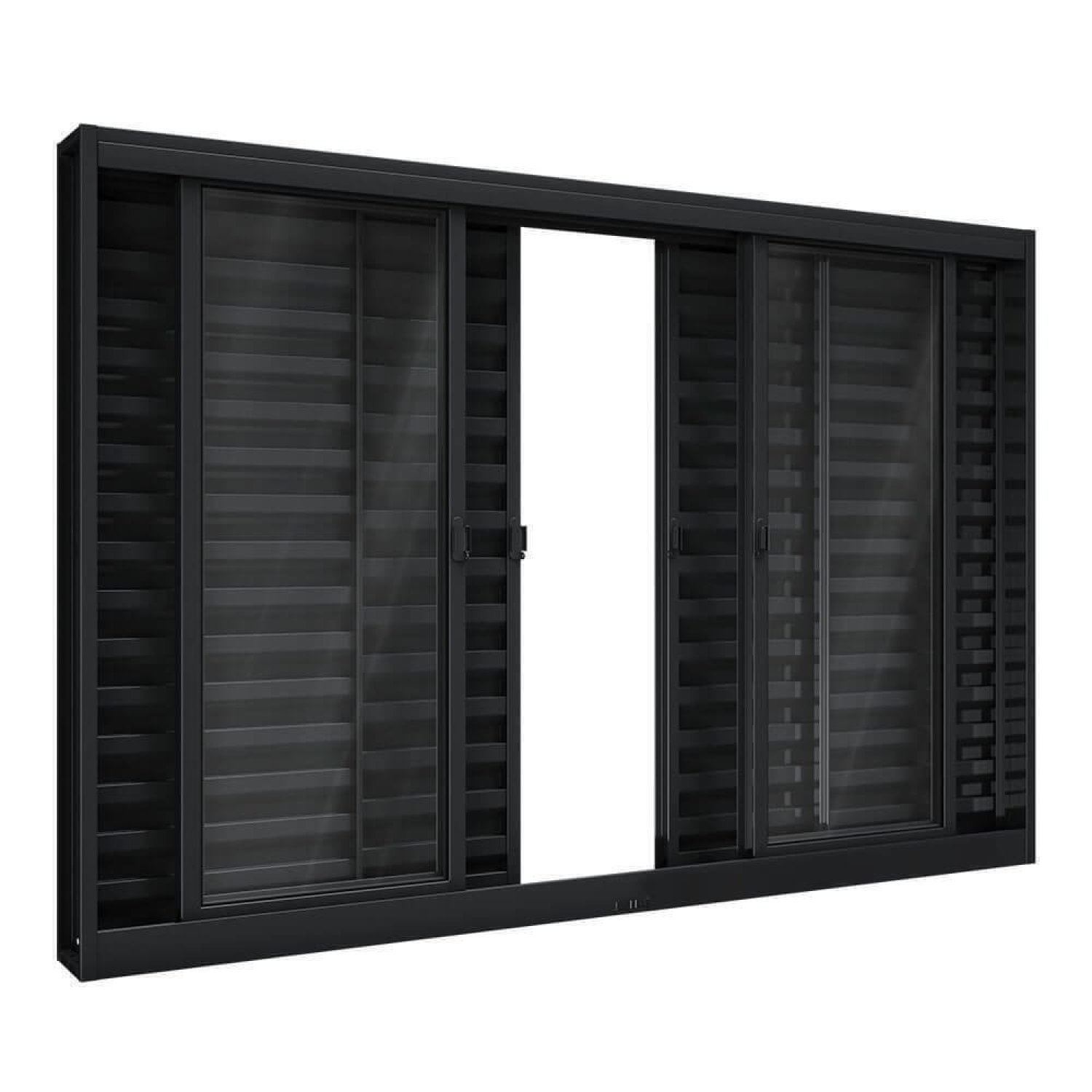 Janela De Aço Veneziana De Correr Central 6 Folhas 120x150cm Aço Pronto Riobras Preto