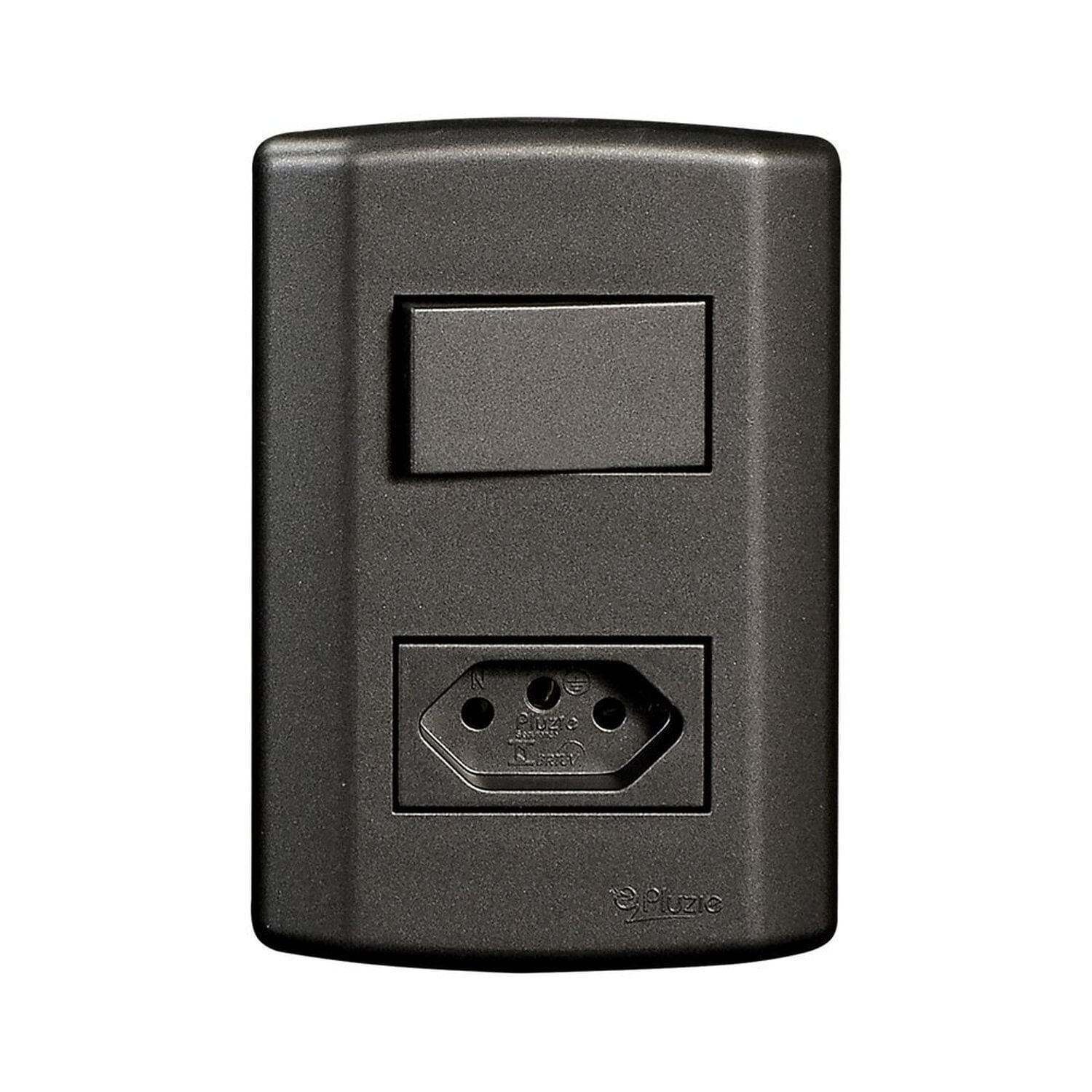 Interruptor De 1 Tecla Simples E Tomada 2p+t 20a , Modular, Com Placa 4x2 E Suporte Grafite