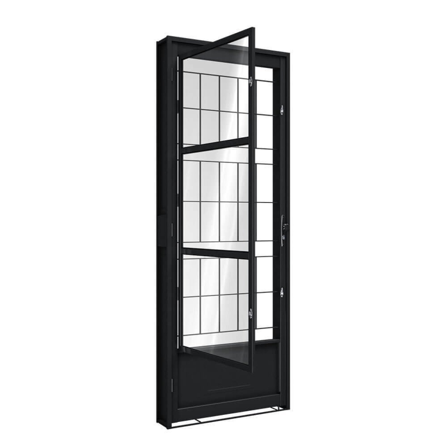 Porta De Aço De Giro Com Postigo E Grade Quadrada215x85cm Aço Pronto Riobras Preto