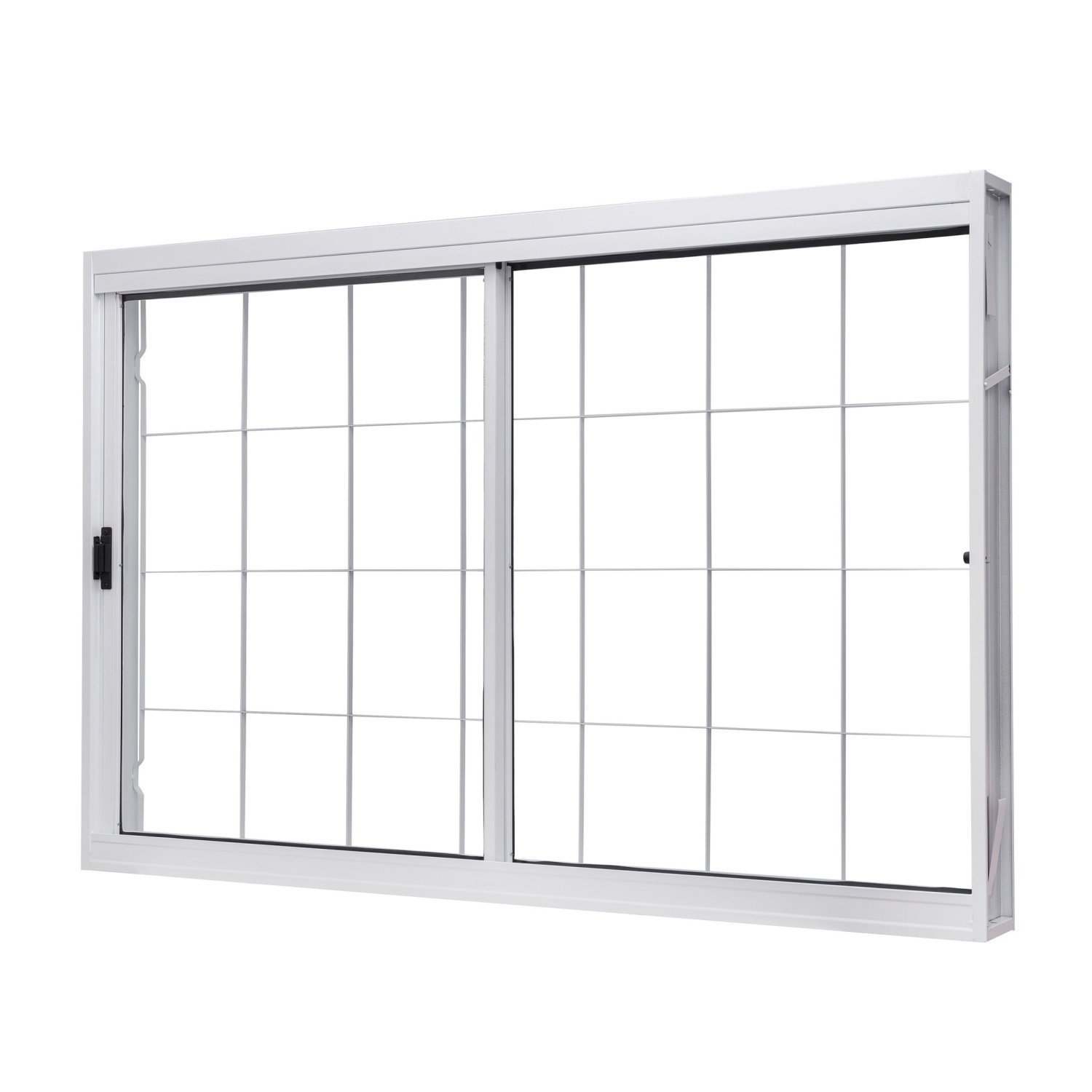 Janela De Aço De Correr Lateral 100x120cm 2 Folhas Com Grade Quadruculada Vidro Liso Branco