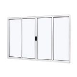 Janela De Aluminio De Correr Central 100x150cm 4 Folhas Vidro Liso Slim Modular Ramassol Branco