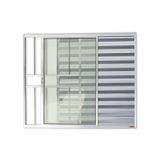 Janela De Aluminio Veneziana De Correr 80x100cm 3 Folhas Com Grade E Vidro Liso Confort Brimak Brilhante