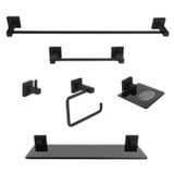 Kit De Acessórios Para Banheiro 6 Peças Inox Square Sq12500 Ducon Metais Preto Fosco