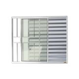 Janela De Aluminio Veneziana De Correr 100x100cm 3 Folhas Com Grade E Vidro Liso Confort Brimak Brilhante