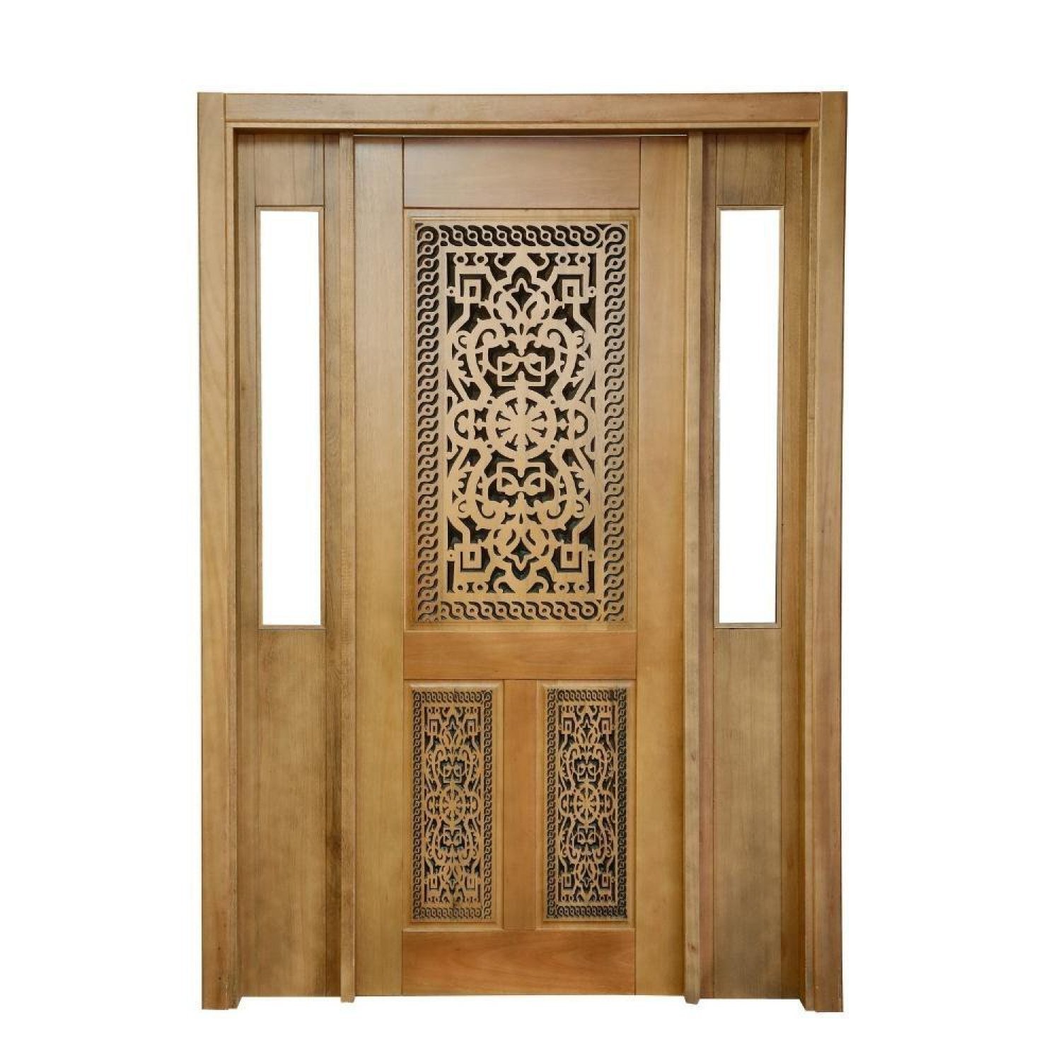 Portal Madeira Maciça Vitrô Duplo Lima Entalhada Completa 153x213x18cm Cedro Rosa Marrom