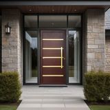 Porta De Aluminio Pivotante Lambril 210x100cm Com Puxador Super Premium Brimak Marrom Corten Dourado