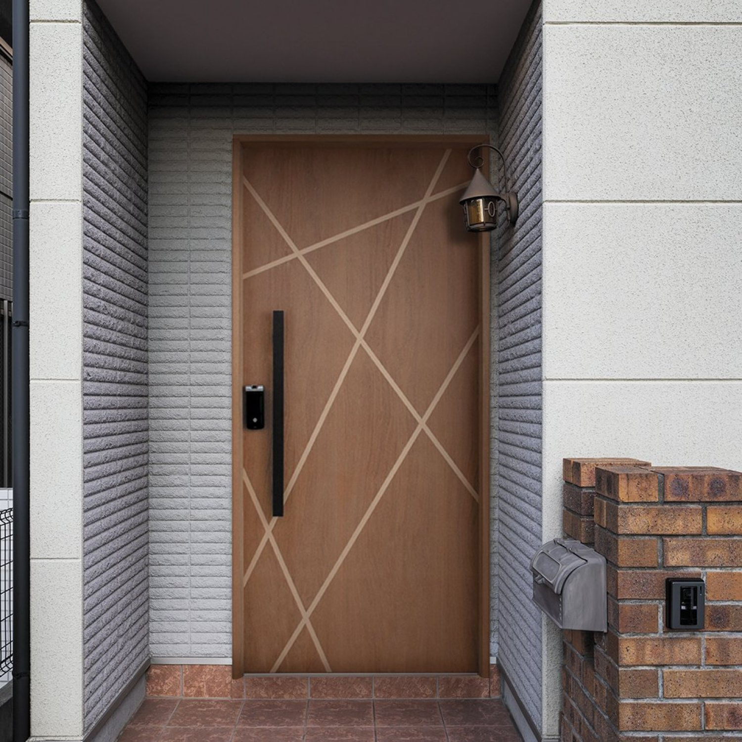 Kit Porta De Madeira Com Fechadura Digital 210x110cm Batente 14cm Rodam Marrom