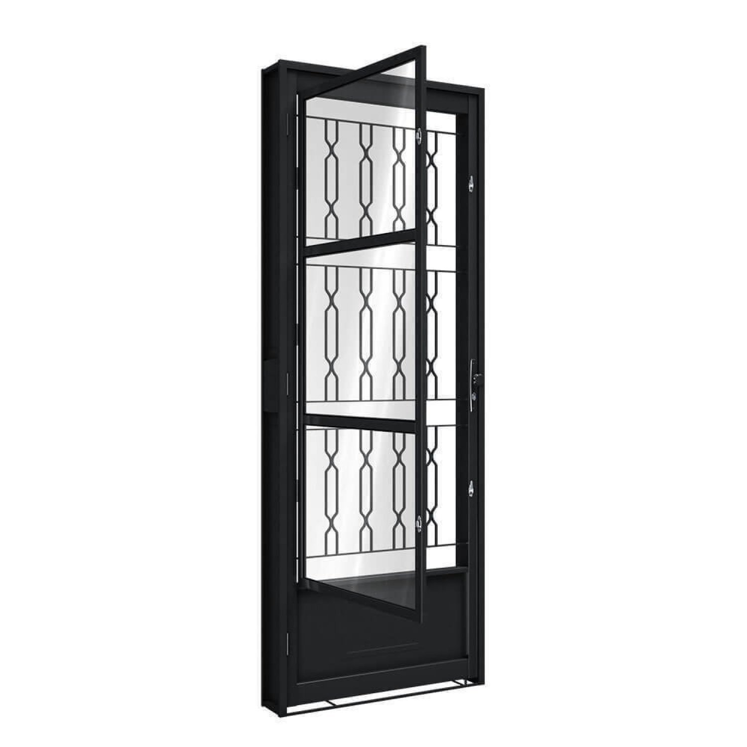 Porta De Aço De Giro Com Postigo E Grade Mosaico 215x85cm Aço Pronto Riobras Preto