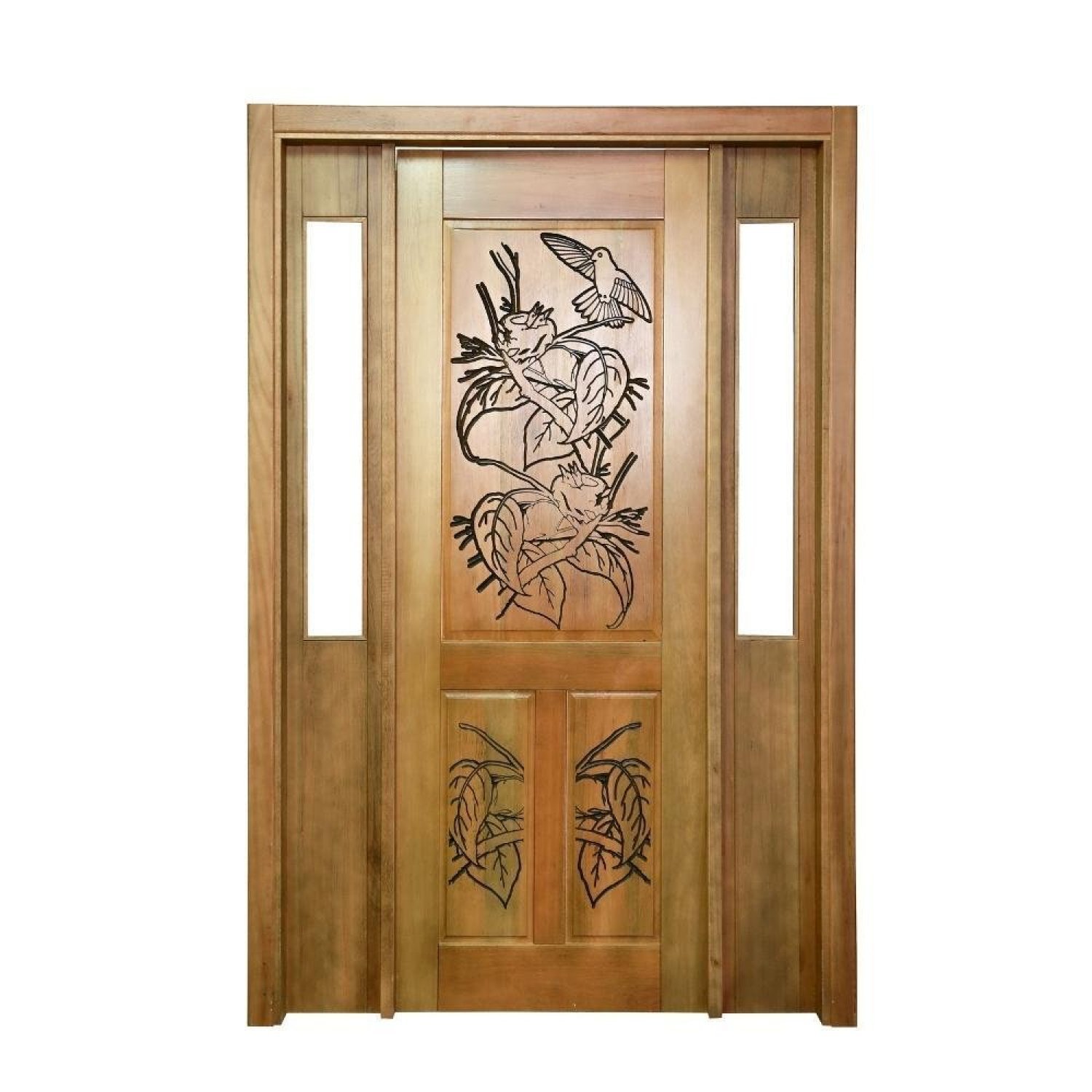 Portal Madeira Maciça Vitrô Duplo Ninho Entalhada Completa 153x213x14cm Cedro Rosa Madeira