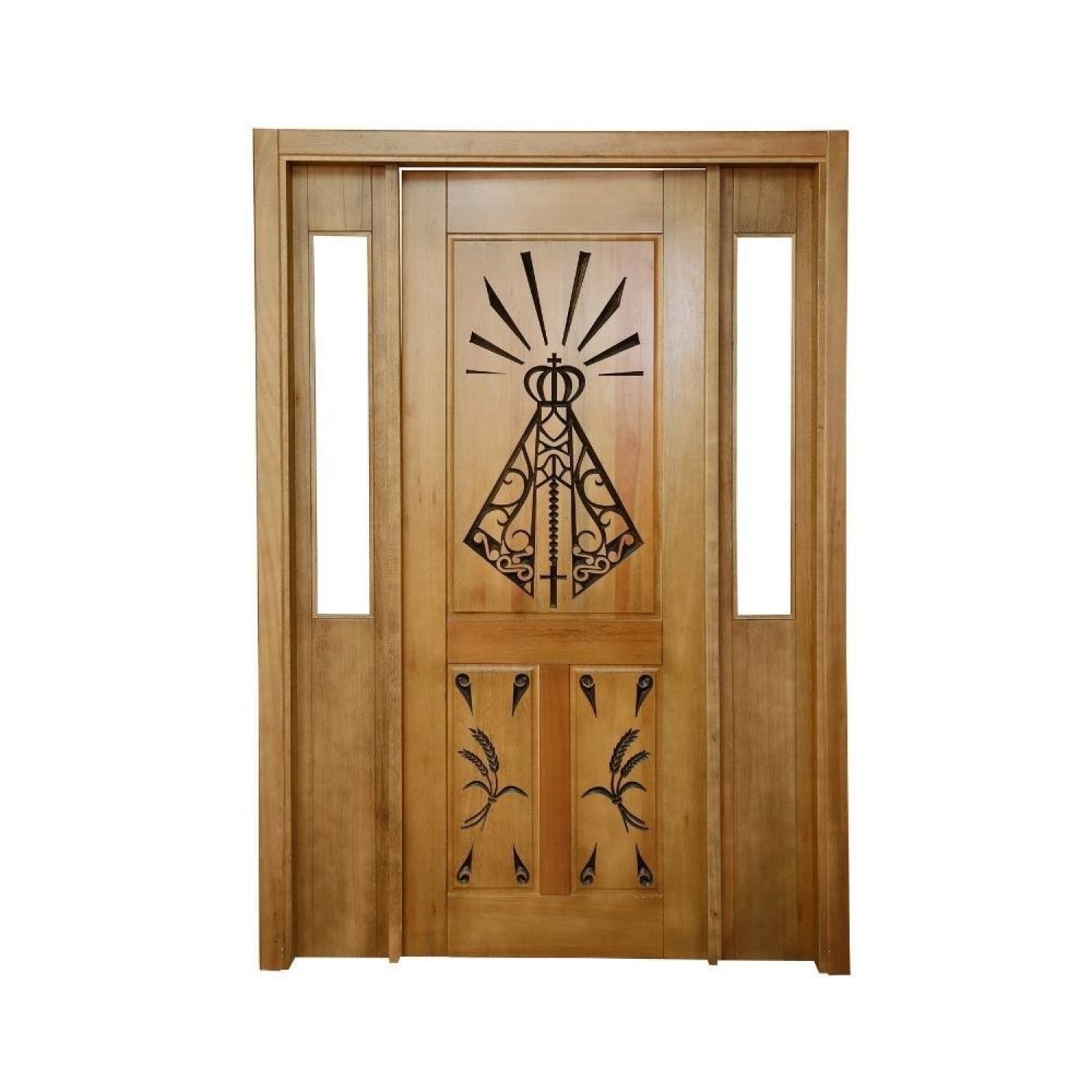 Portal Madeira Maciça Vitrô Duplo Santa Entalhada Completa 153x213x14cm Cedro Rosa Madeira