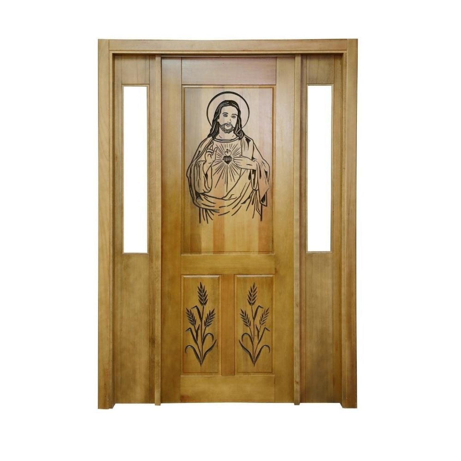 Portal Madeira Maciça Vitrô Duplo Cristo Entalhada Completa 153x213x14cm Cedro Rosa Madeira