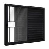 Janela De Alumínio Veneziana De Correr Lateral Com Grade 3 Folhas 100x120cm Riobras Preto