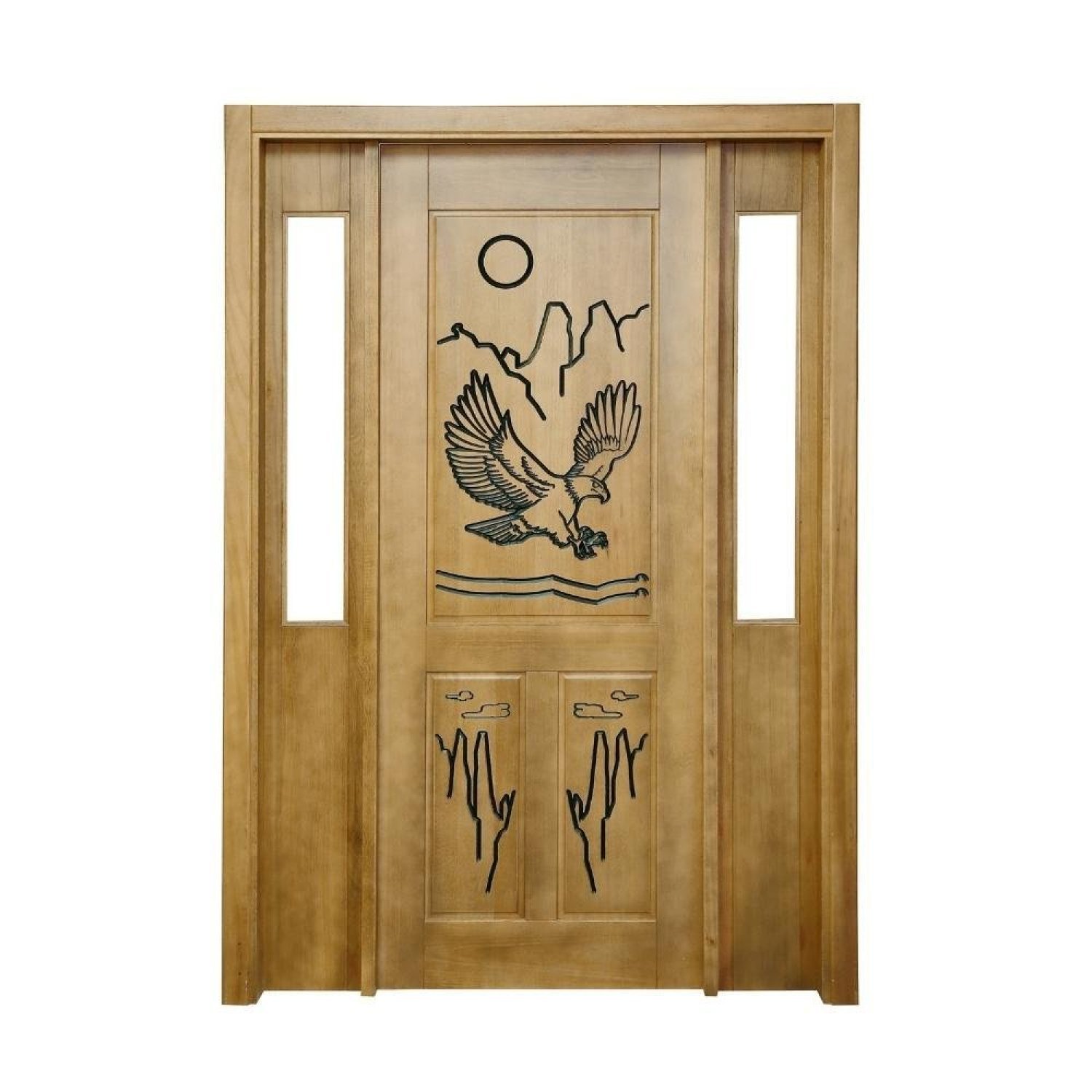 Portal Madeira Maciça Vitrô Duplo Águia Entalhada Completa 153x213x18cm Cedro Rosa Madeira