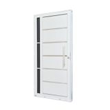 Porta De Aço Lambri 215x100cm Com Friso E Puxador Inox Vidro Lateral Fumê Batente 12cm Qualitysol Ra Branco