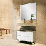 Bancada Em Porcelanato Para Banheiro 80cm Pró Com Cuba Esculpida Blu Travertino