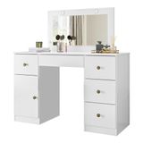 Penteadeira Camarim Sonhos Com Porta E 5 Gavetas Branco Moval Branco