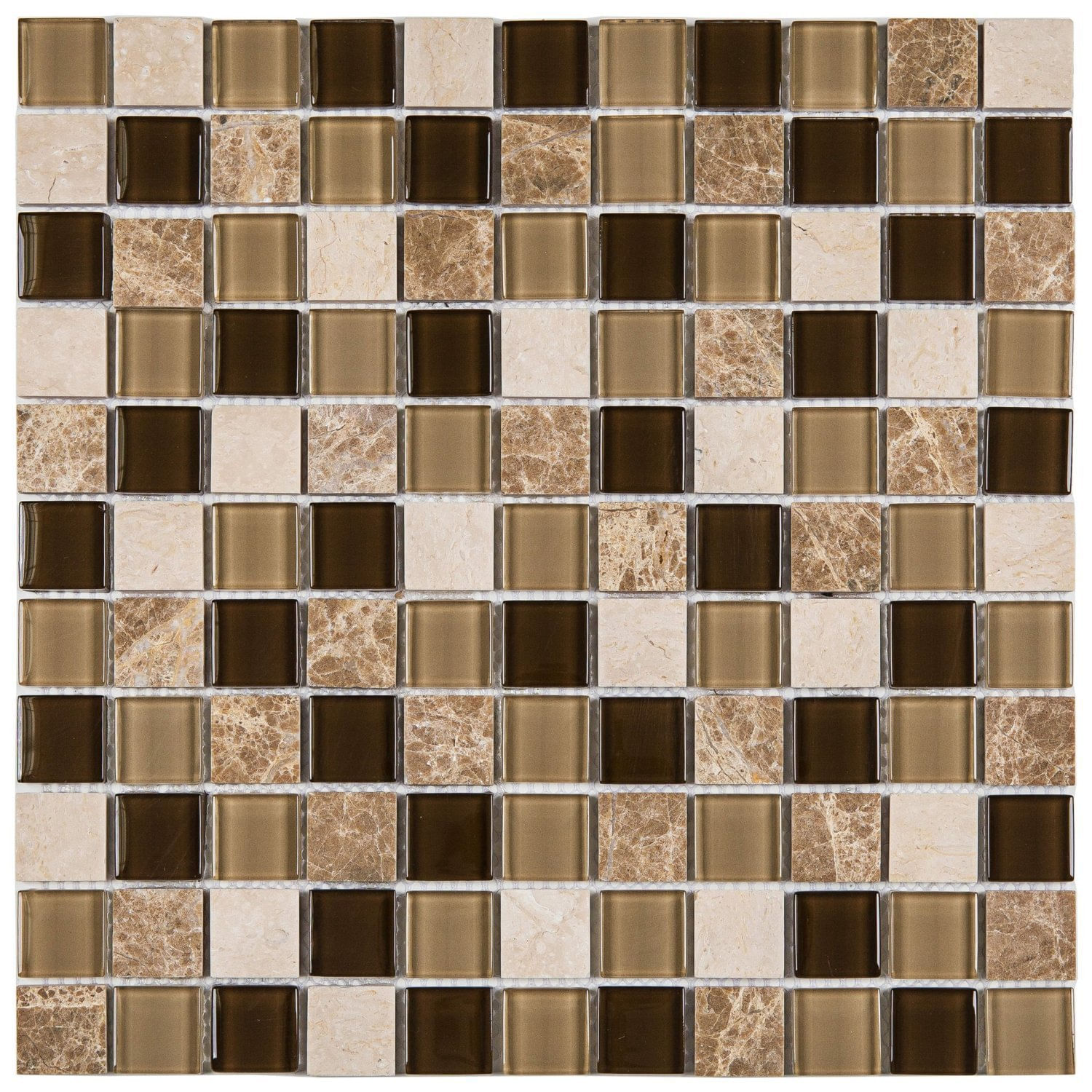 Pastilha Mesclada De Vidro E Mármore 29x29cm Matisse Glass Mosaic Marrom Escuro