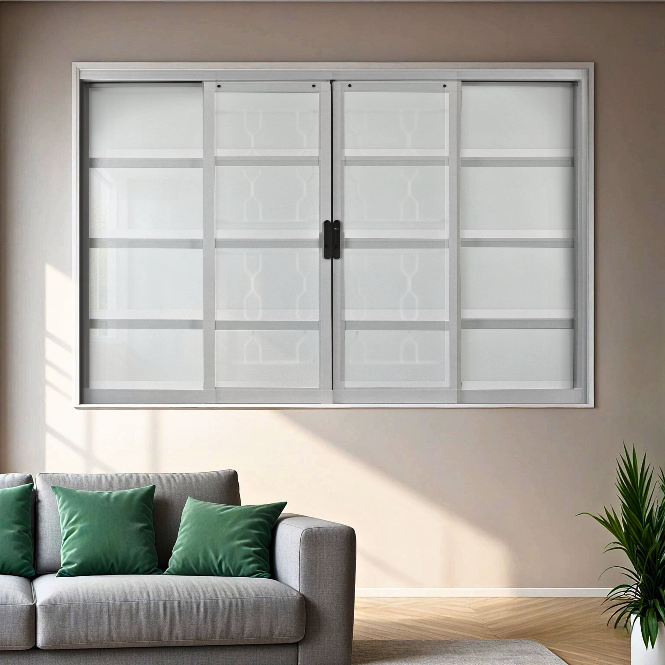 Janela De Aço De Correr 100x120cm 4 Folhas Com Grade Minas Sul Mgm Branco