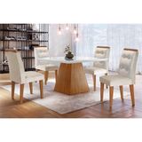 Sala De Jantar Completa Luna C- Tampo Madeirado Vidro Canto Curvo 90x90cm E 4 Cadeiras Imperatriz Imbuia-off White - Suede Creme - Rufato