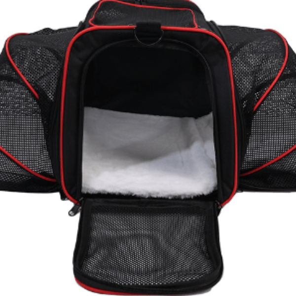 Bolsa Casa Para Pet Até 9kg Transporte Viagem Expansível Avião Premium Cão Gato Animais Estimação - Preto/vermelho