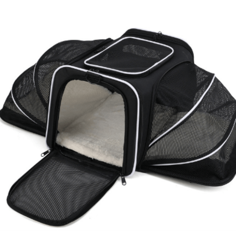 Bolsa Casa Para Pet Até 9kg Transporte Viagem Expansível Avião Premium Cão Gato Animais Estimação - Preto/branco