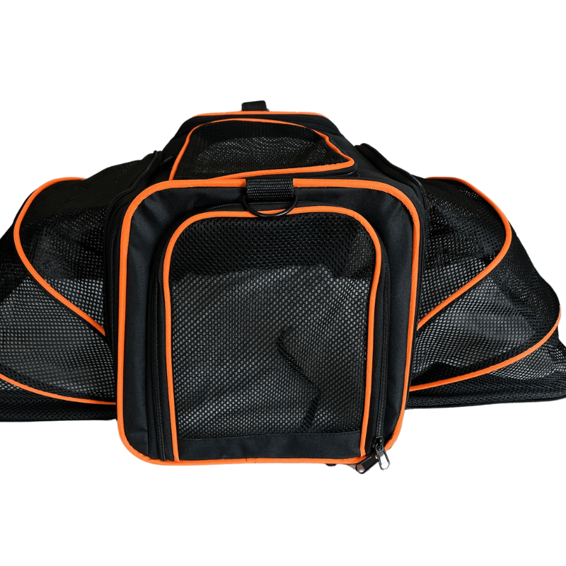 Bolsa Casa Para Pet Até 9kg Transporte Viagem Expansível Avião Premium Cão Gato Animais Estimação - Preto/laranja
