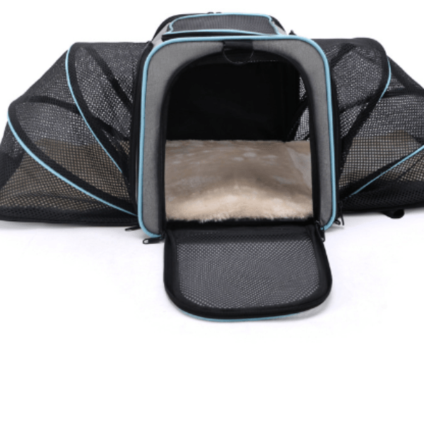 Bolsa Casa Para Pet Até 9kg Transporte Viagem Expansível Avião Premium Cão Gato Animais Estimação - Cinza/azul