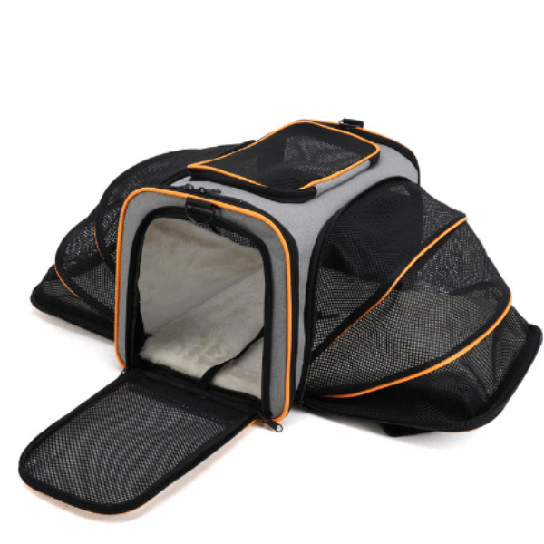 Bolsa Casa Para Pet Até 9kg Transporte Viagem Expansível Avião Premium Cão Gato Animais Estimação - Cinza/laranja