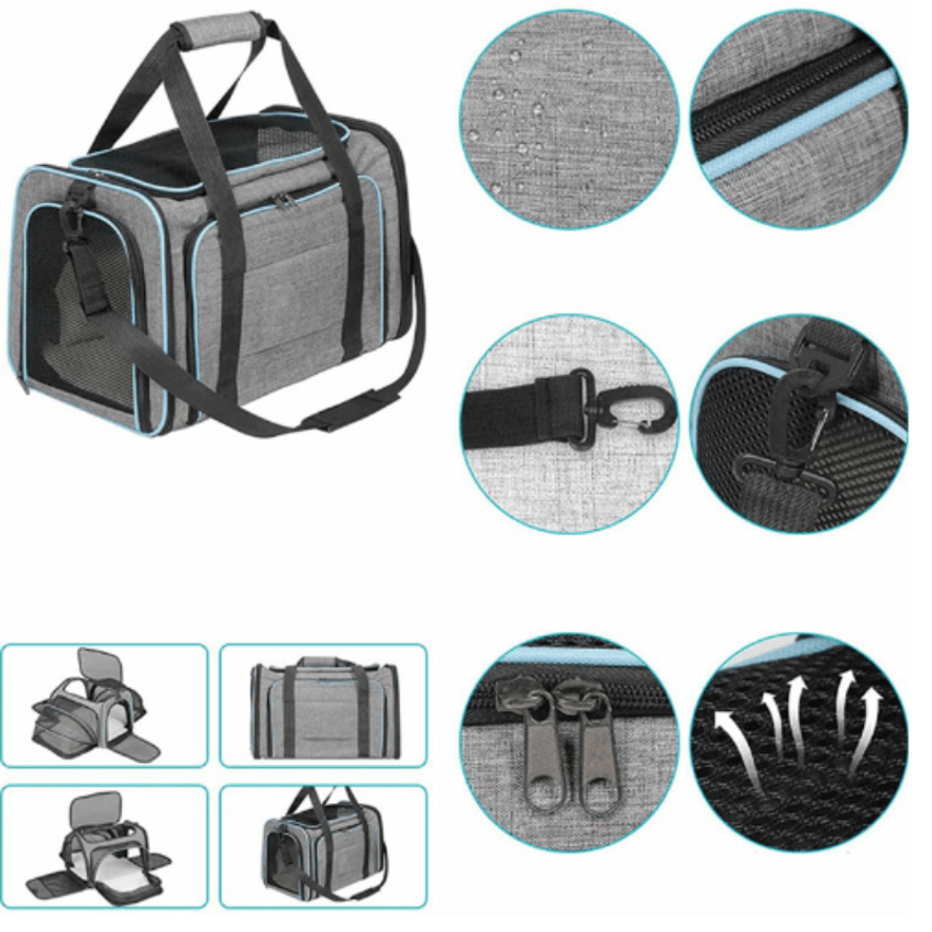 Bolsa Casa Para Pet Até 9kg Transporte Viagem Expansível Avião Premium Cão Gato Animais Estimação - Cinza/laranja - imagem 3
