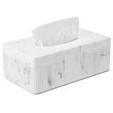 Tampa De Caixa De Lenços De Papel Polytree Marble Resin Branca 25,4x14,5x9,4cm