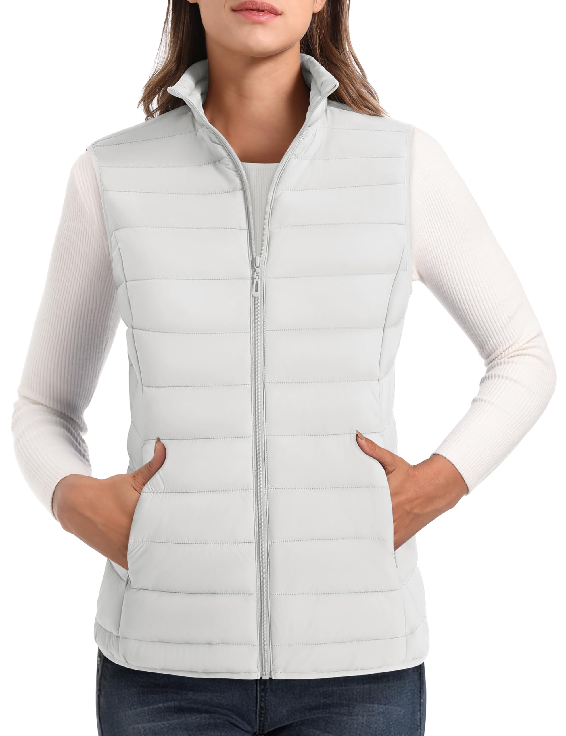 Colete Acolchoado Feminino Magcomsen Branco De Inverno Resistente À Água