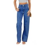 Jeans Sidefeel, Femininos, Cintura Alta, Perna Reta, Azul, Tamanho 12
