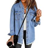 Jaqueta Jeans Luvamia, Moda Feminina, Manga Comprida, Tamanho Grande