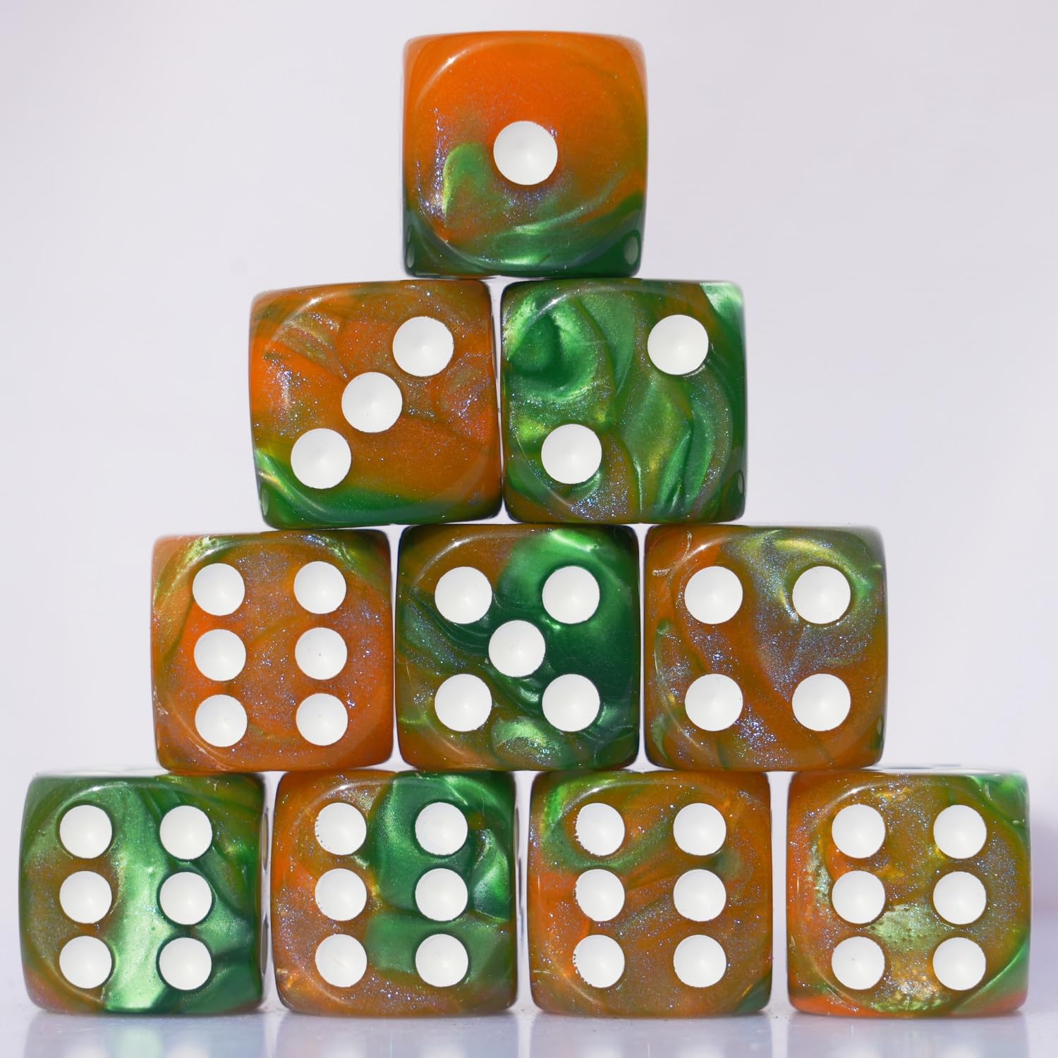 Conjunto De Dados Acrílico 16 Mm 10 Peças D6 Para Rpg Mtg Dnd Com Bolsa (café E Verde)