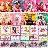 Conjunto De Quebra-cabeças De Presente De Dia Dos Namorados Para Crianças Com Gatinho E Cachorrinho