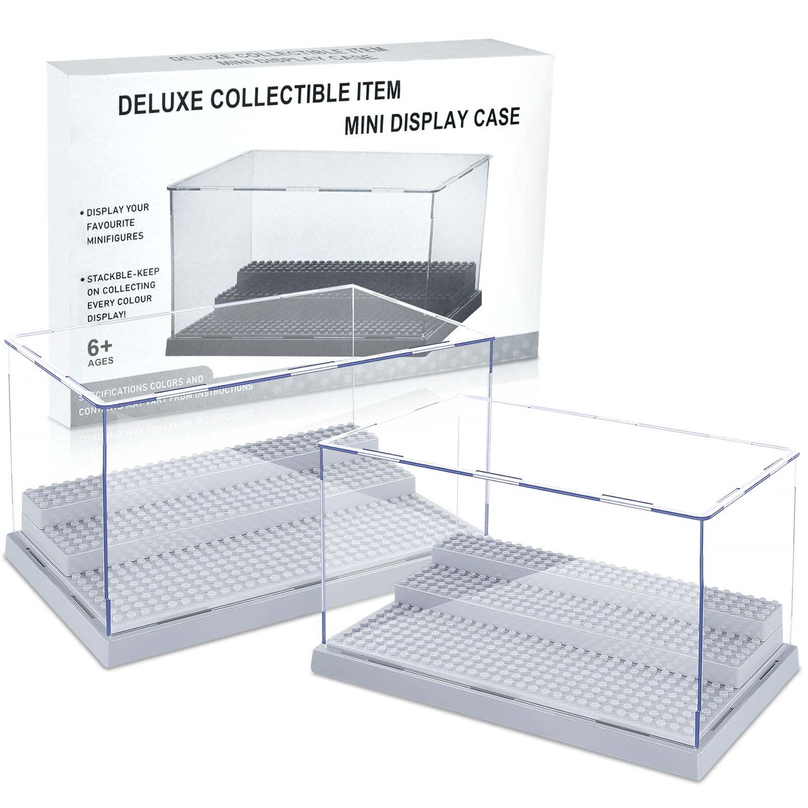 Vitrine Em Minifigura, Pacote Com 2 Unidades De Armazenamento Em Acrílico, Cinza Transparente