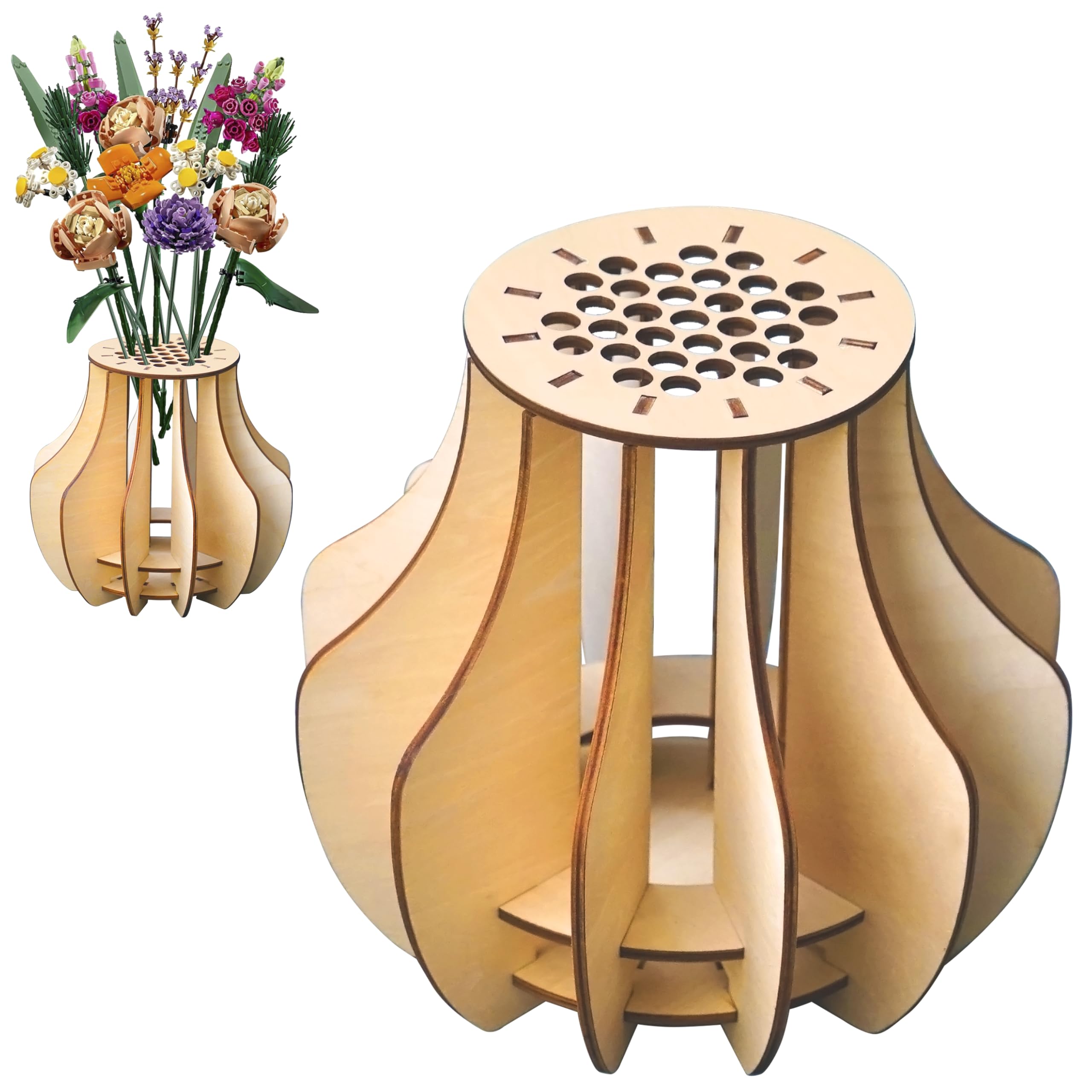 Vaso De Quebra-cabeça De Madeira Para Conjunto De Construção De Buquê De Flores Lego