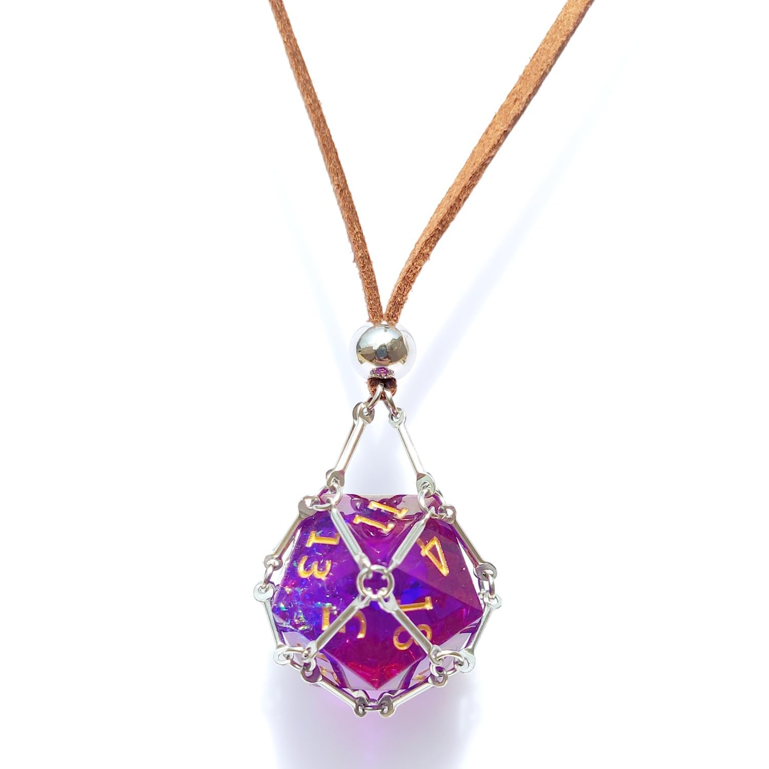 Colar Dnd D20 Dice Removível Com Corrente De Couro E Gaiola De Aço