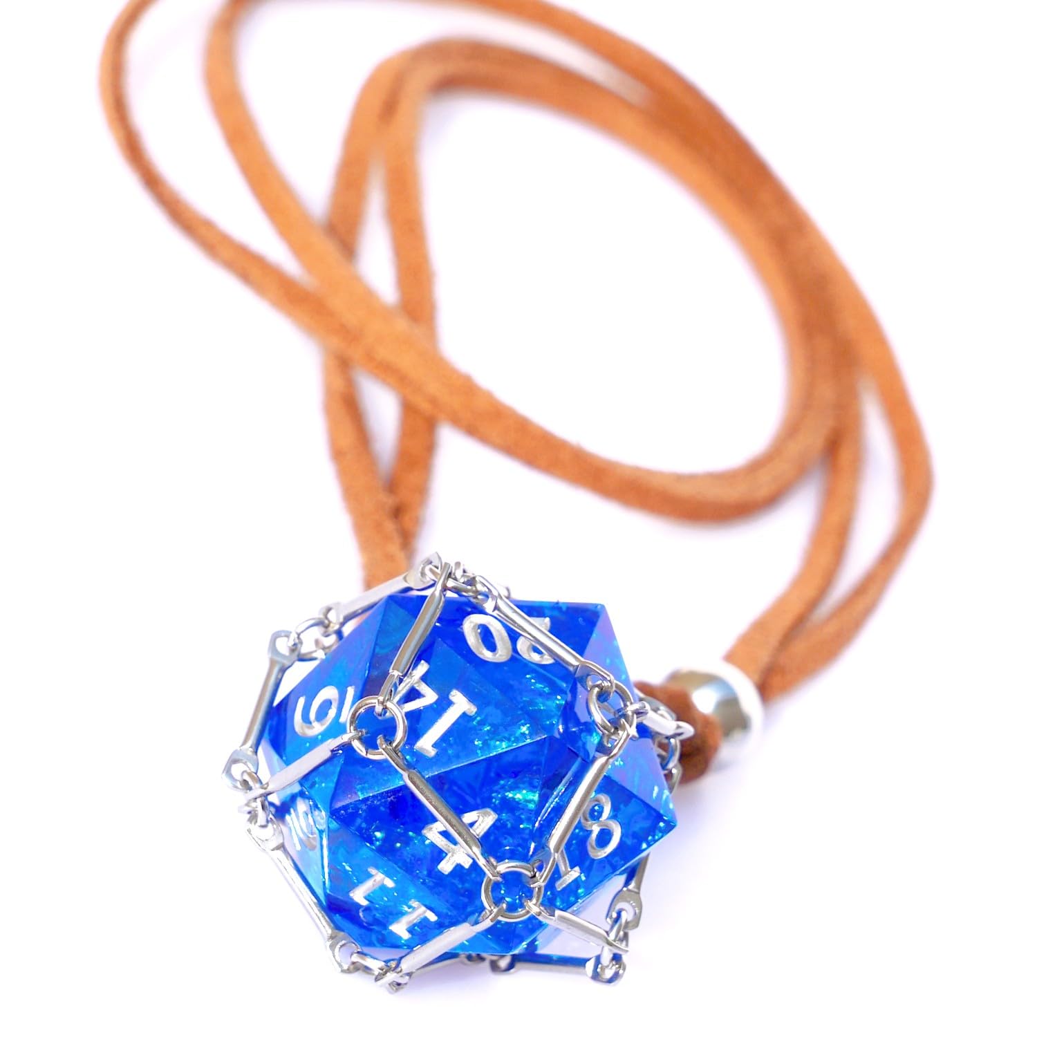 Colar Dnd D20 Dice Removível Com Corrente De Couro E Gaiola De Aço