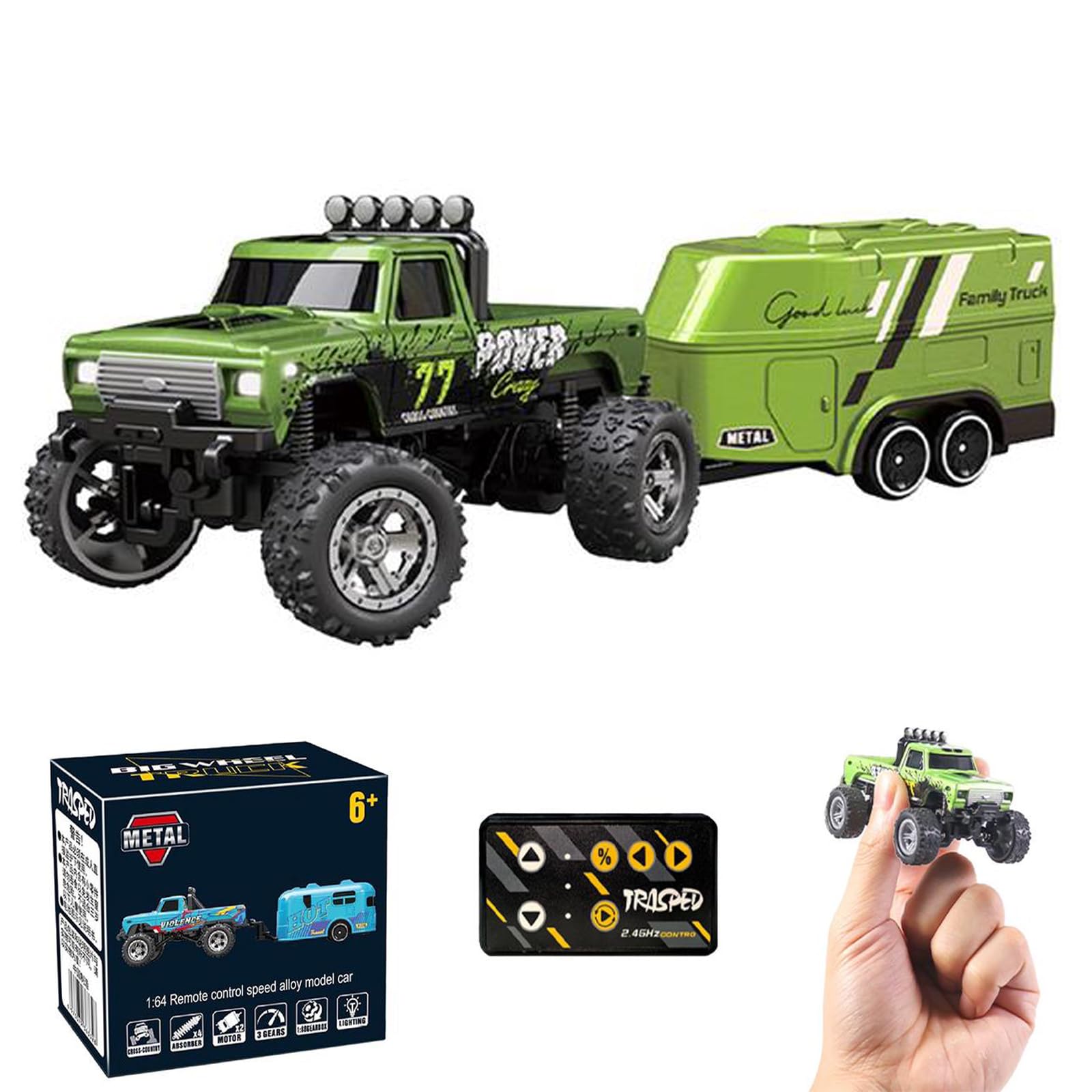 Mini Caminhão Cibernético Rc Monster Truck Com Reboque Em Escala 1:64