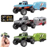 Rc Monster Truck Mini Escala 1:64 Com Controle Remoto De Reboque