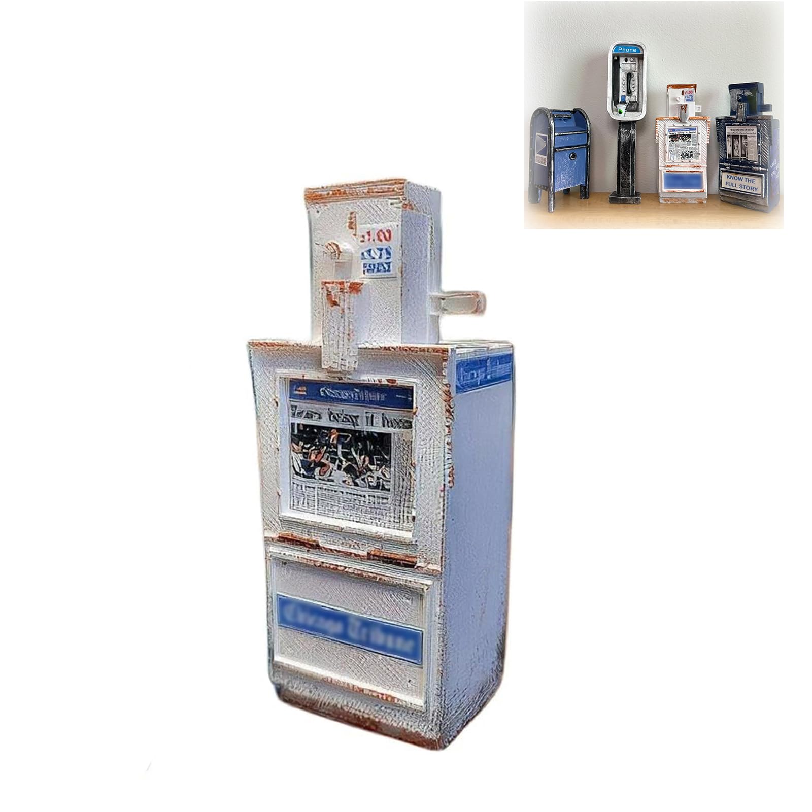 Telefone Público Americano Em Miniatura, Escala 1:12 Com Caixa De Correio E Jornal