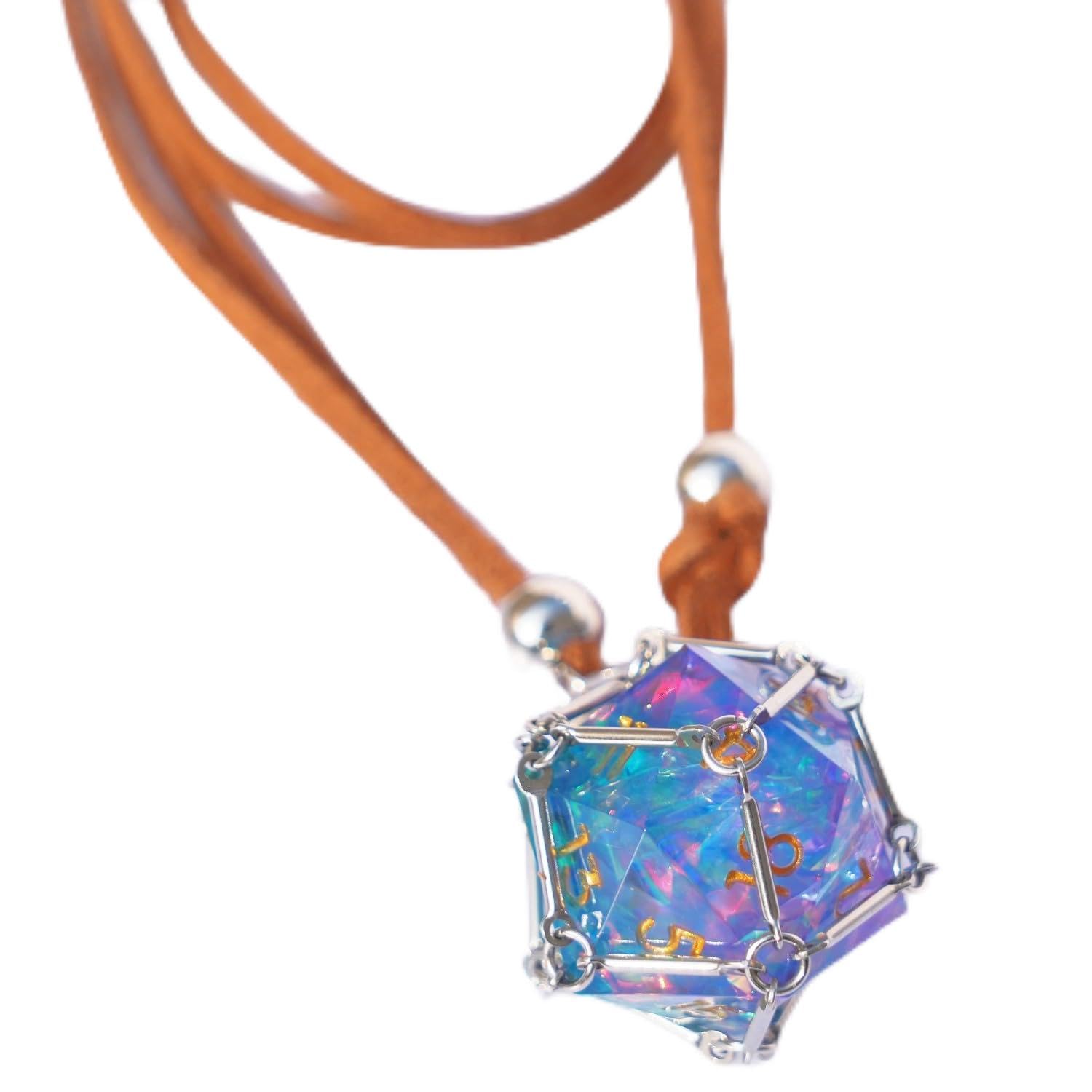 Colar Dnd D20 Dice Removível Com Corrente De Couro E Gaiola De Aço