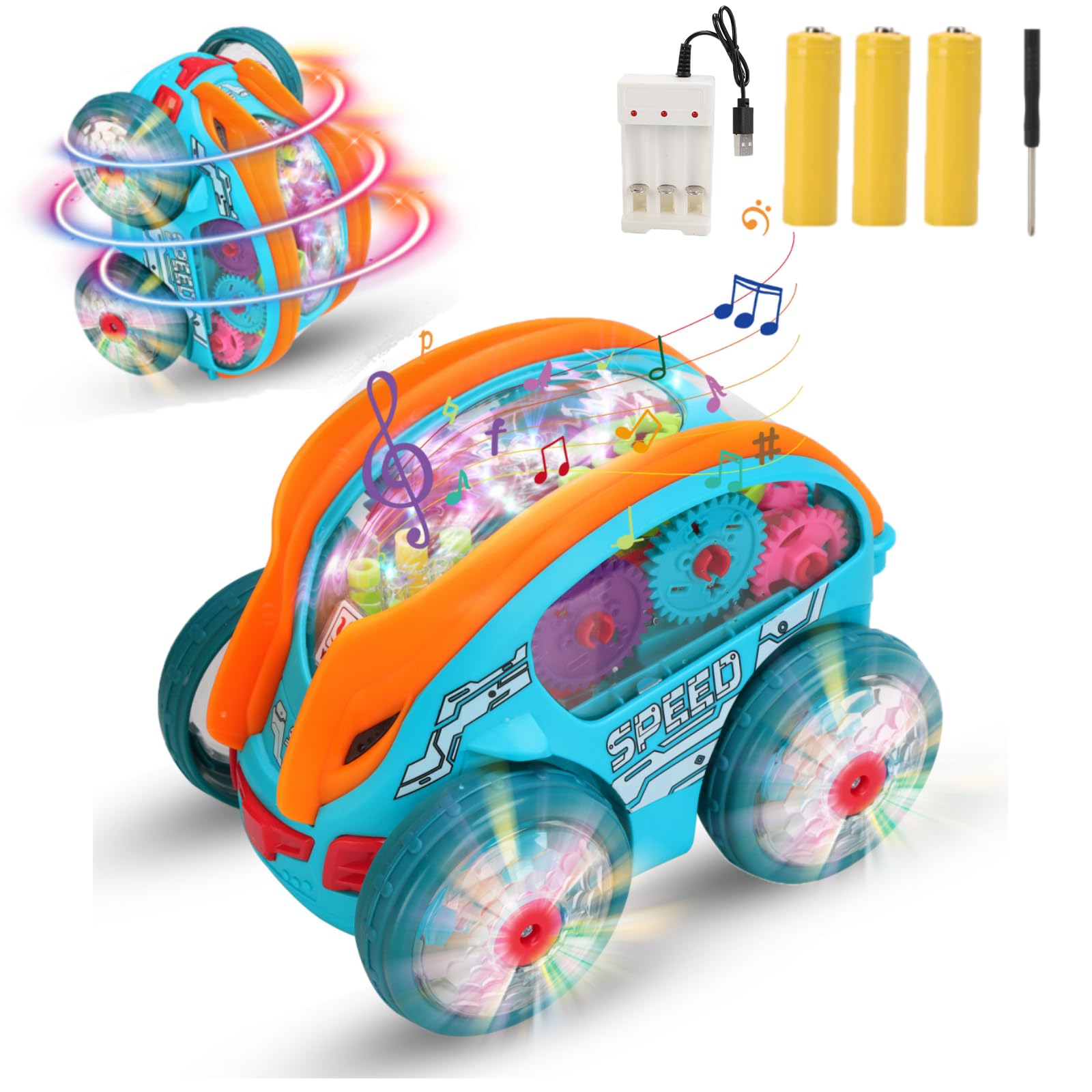Toy Car Speedlite Dynamic Gear, Alimentado Por Engrenagem, Com Luzes Led Para Crianças De 1 A 3 Anos