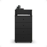 Mesa De Cabeceira Luxo Ii New Mesinha Lateral Cama 4 Gavetas Nicho Decoração Quarto Solteiro Pequeno - Preto - Rpm