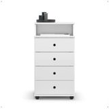 Mesa De Cabeceira Luxo Ii New Mesinha Lateral Cama 4 Gavetas Nicho Decoração Quarto Solteiro Pequeno - Branco - Rpm