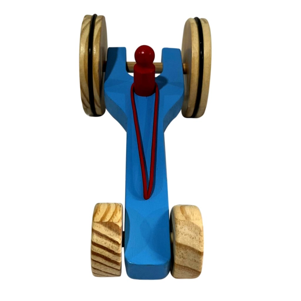 Brinquedo Carrinho De Madeira Dragster Azul