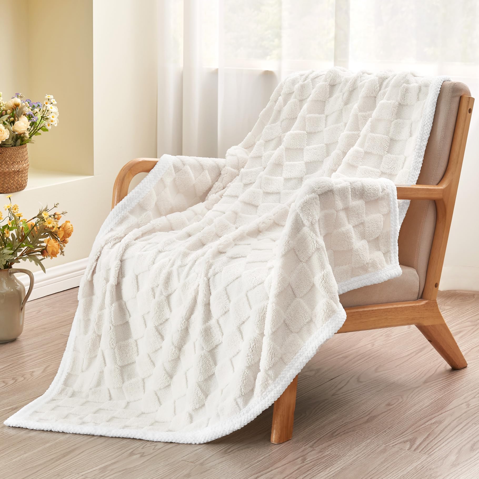 Throw Blanket Bedelite Super Soft 3d Xadrez Creme De Lã
