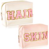 Bolsa De Maquiagem Patelai Preppy Patch Em Couro Pu Impermeável